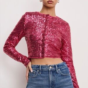 Good American Cluster Sequin Crop Cardigan